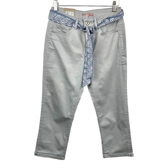 NEW Santana Dusty Blue Cotton Stretch Capris w/Tie Belt Size 8 - Picture 4 of 7